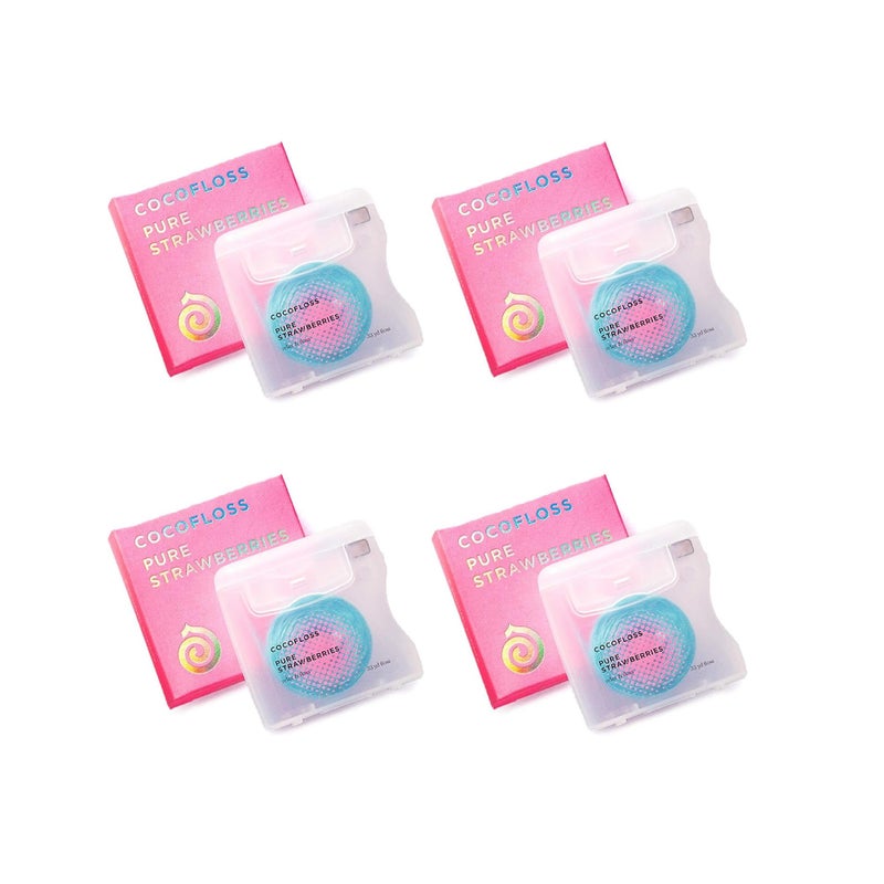 Cocofloss Woven Dental Floss DentistDesigned Oral Care Strawberry Scent Waxed Expanding KidFriendly String Floss with Coconut Oil 4 Spools 33 yd Each